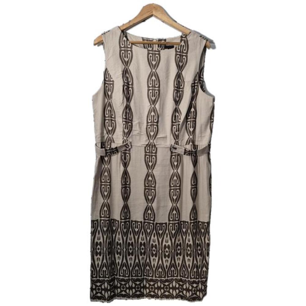 Madison Ladies Tan Brown Abstract Tribal Print Dress Sheath Style